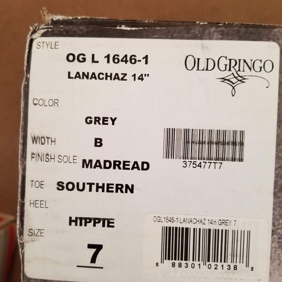 Old Gringo Grey Lanachaz Tall Cowboy Boots 7 - Picture 8 of 8